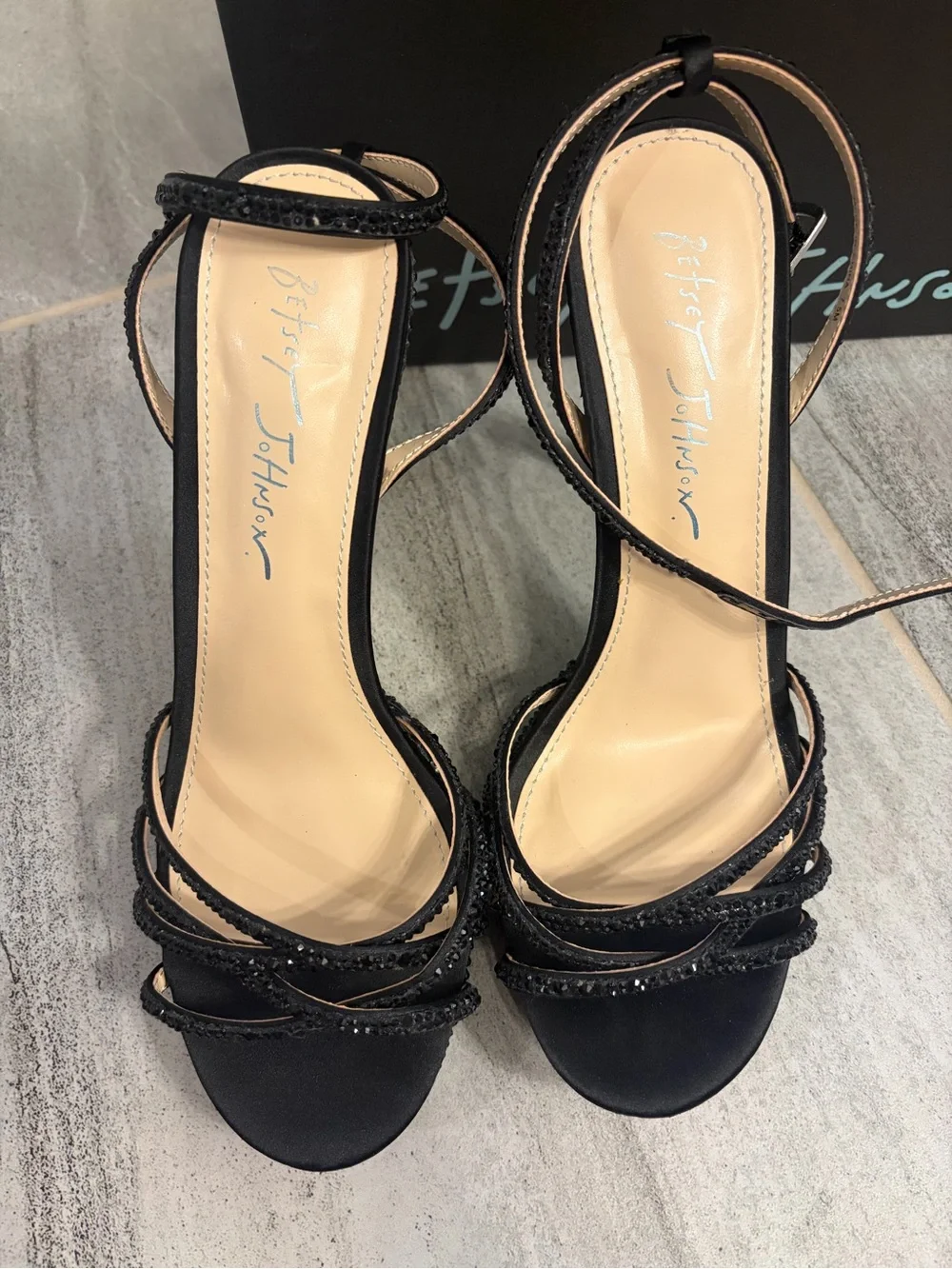Betsey Johnson Black Crystal-Strap Open-Toe Platform Sandals - SB-ADDE Style
